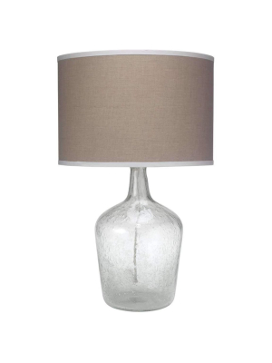 Plum Jar Table Lamp, Medium In Clear Seeded Glass With Classic Drum Shade In Natural Linen With White Linen Trim