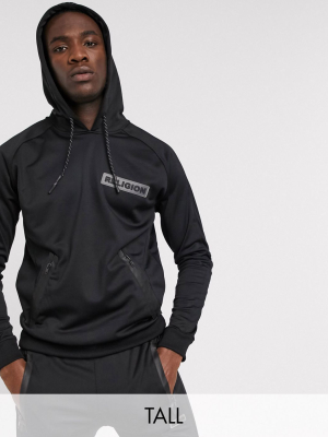 Religion Tall Polycot Hoodie With Rubberised Logo In Black