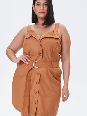 Plus Size Button-front Twill Dress