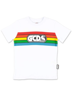 Gcds Kids Rainbow Stripe Logo Printed T-shirt