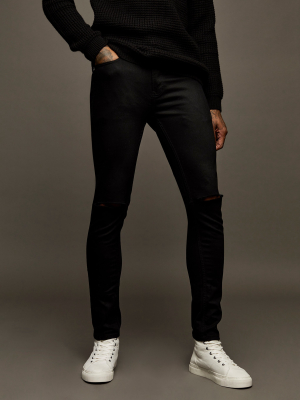 Black Double Ripped Stretch Skinny Jeans