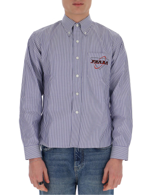 Prada Striped Logo Embroidered Oxford Shirt