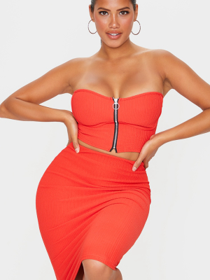 Shape Red Crinkle Rib Zip Front Underbust Crop Top