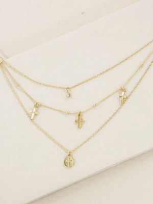 Pray It Forward 18k Gold Plated Layered Cross Necklace