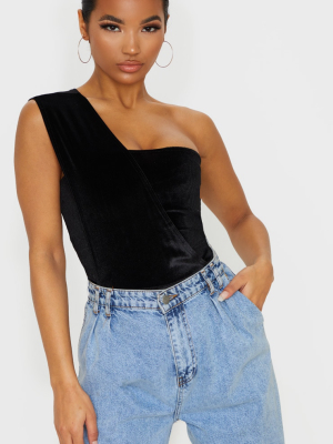 Black Velvet Drape One Shoulder Bodysuit