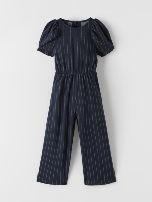 Balloon Sleeve Striped Jumpsuit