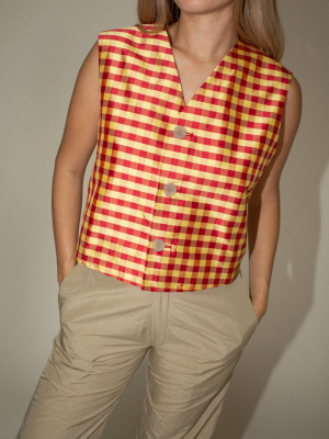 Coming Of Age Vest In Red/yellow Gingham