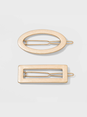 Rectangle And Oval Metal Barrette Set 2pc - Universal Thread™ Gold