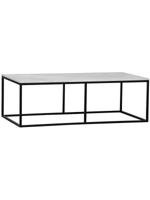 Noir Lois White Stone Coffee Table - Matte Black