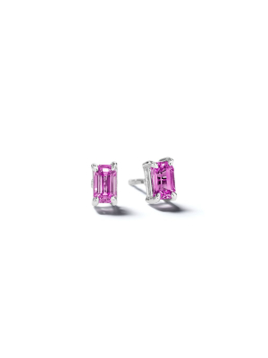 Emerald Cut Pink Sapphire Studs