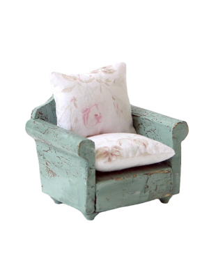 Dollhouse Furniture - Green Arm Chair & Footstool