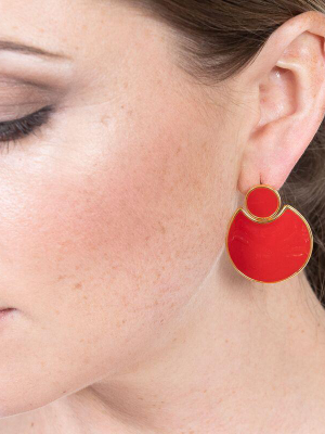 Red Enamel Doorknocker Pierced Earrings