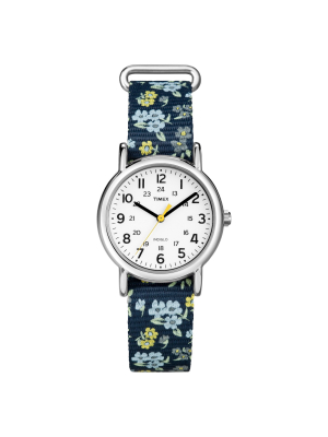 Timex Weekender Slip Thru Floral Nylon Strap Watch - Blue T2p370jt