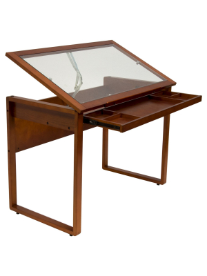 Canvas & Color Wood Drawing Table With Glass Top Sonoma Brown - Studio Designs