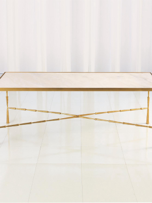 Spike Cocktail Table Antique Brass White Marble