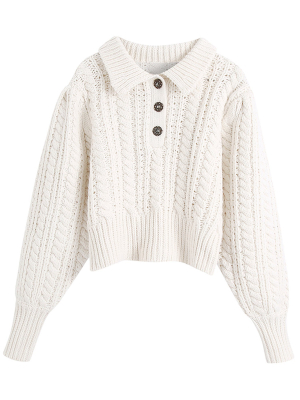 'stacy' Polo Buttoned Cable Knit Sweater
