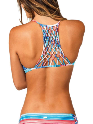 Raisins Newport Stripe Macrame Bikini Bottom W711355-blu