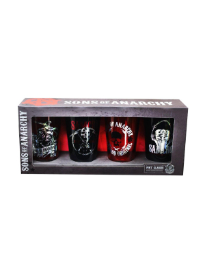 Just Funky Sons Of Anarchy Foil Print Pint Glasses, Set Of 4