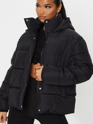 Black Hooded Puffer Jacket