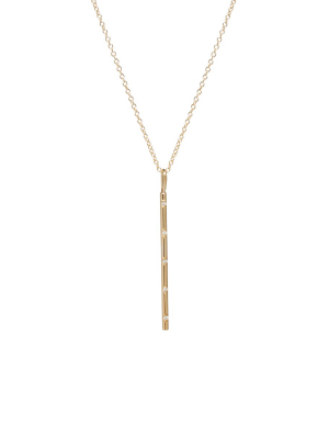 14k Spread Out French Bead Set Diamond Vertical Bar Pendant Necklace