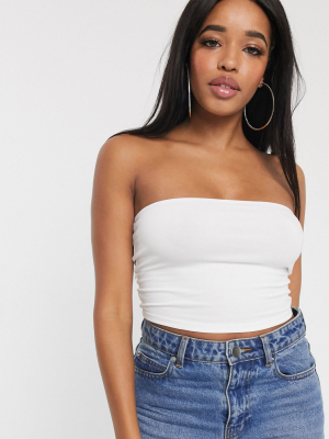 Asos Design Hourglass Organic Cotton Crop Bandeau Top In White