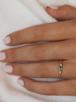 Evil Eye - 14k Polished Gold Marquise Emerald & Diamond Ring