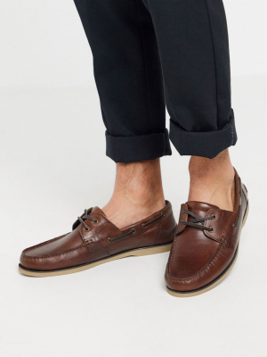 Asos Design Boat Shoes In Tan Leather With Gum Sole