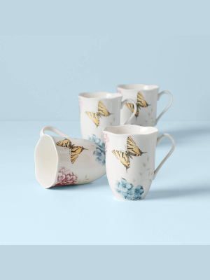 Butterfly Meadow Hydrangea 4-piece Mug Set