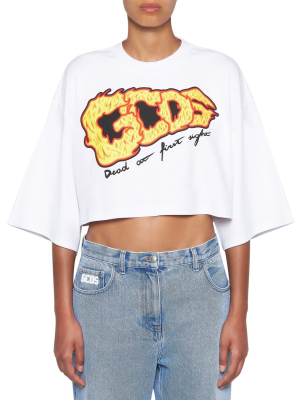Crop T-shirt With Daisy Print