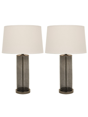 26.5" Set Of 2 Tall Ribbed Glass Table Lamps Black - Decor Therapy