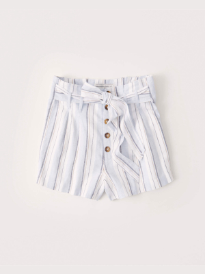 Linen-blend Paperbag Waist Shorts