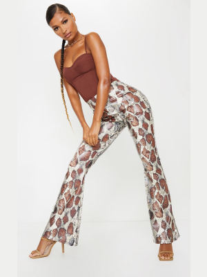 Multi Snake Faux Leather Flared Pants