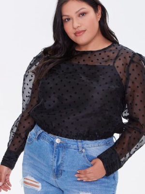 Plus Size Organza Polka Dot Top