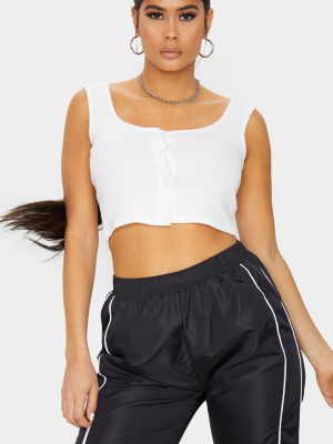 White Soft Rib Button Up Crop Top