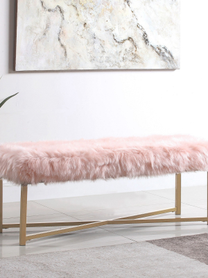 Faux Fur Rectangle Bench - Pink - Homepop