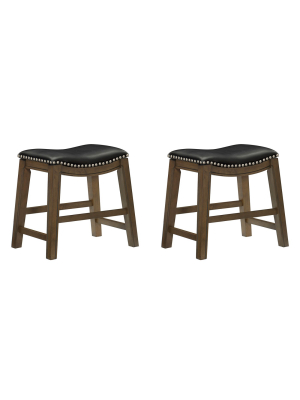 Homelegance 18-inch Dining Height Wooden Bar Stool Saddle Seat, Black (2 Pack)