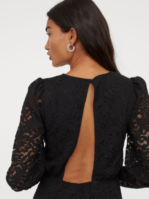 Puff-sleeved Lace Dress