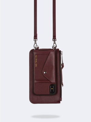 Classic Pebble Leather Zip Pouch - Wine/silver