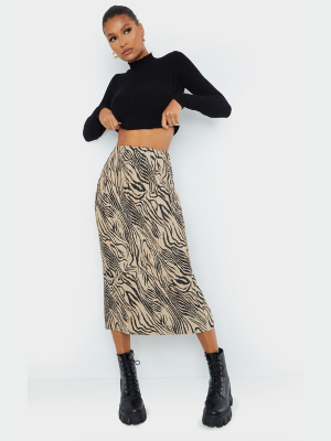 Zebra Print Plisse Printed Midi Skirt