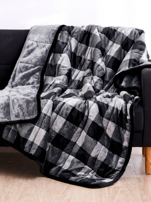 50"x60" 10lbs Shiny Velvet To Buffalo Plaid Reversible Weighted Throw Blanket - Dreamnest