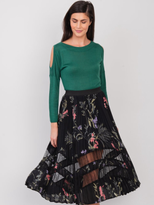 Pleated Floral Midi Skirt