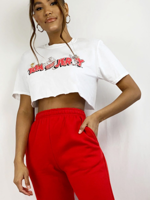 White Tom And Jerry Printed Crop T Shirt