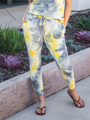 Tie Dye Jogger Pants - Gray/yellow