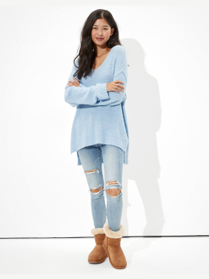 Ae Oversized Textured V-neck Sweater