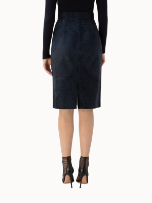 Belted Suede Wrap Pencil Skirt