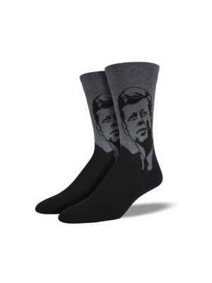 Novelty Socks 10.0" Jfk Charcoal Heather Cotton Crew President Socksmith - Socks