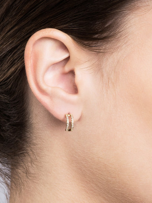 Split Layer Earrings, 14k Gold Pavé