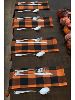 Farmhouse Living Fall Buffalo Check Napkins, Set Of 4 - 20" X 20" - Black/orange - Elrene Home Fashions