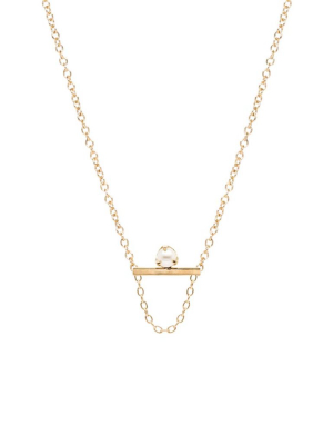 14k Tiny Pearl Bar Chain Necklace