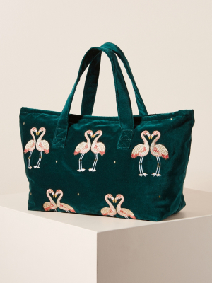 Flamingo Velvet Tote Bag